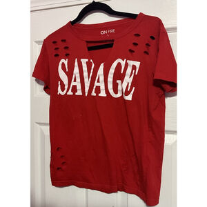 On Fire Women's Short Sleeve Red Savage T Shirt Size Large,Pre Owned‎